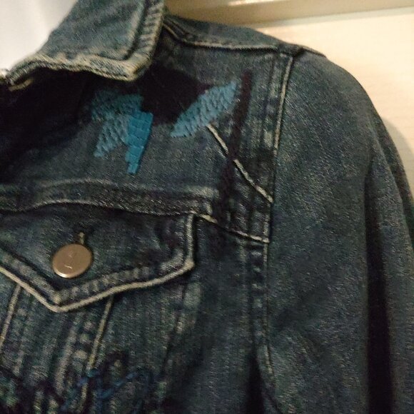 Pilcro & The Letterpress Beaded Embroidered Blingy Jean Denim Jacket XS - Picture 10 of 16